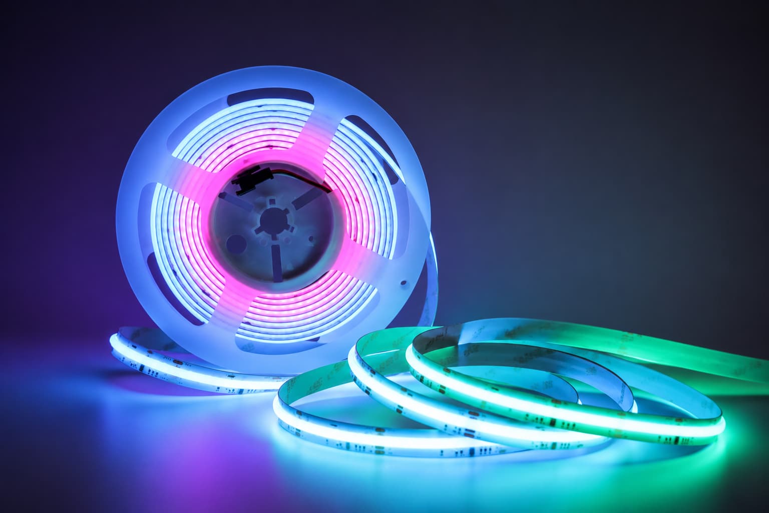 Color and white COB LED strip reels